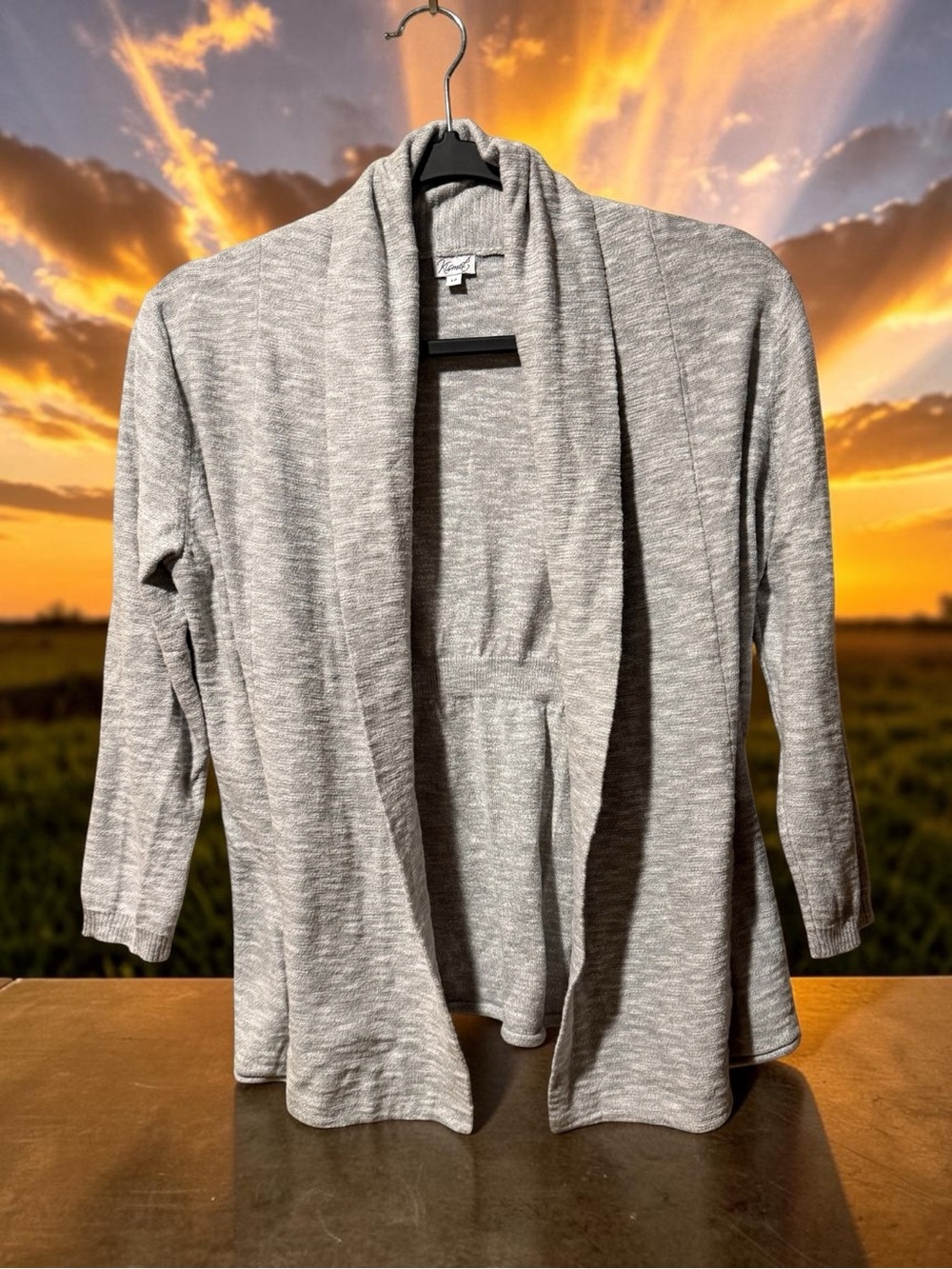 Kismet Light Gray Open Front Shawl Collar Cardigan